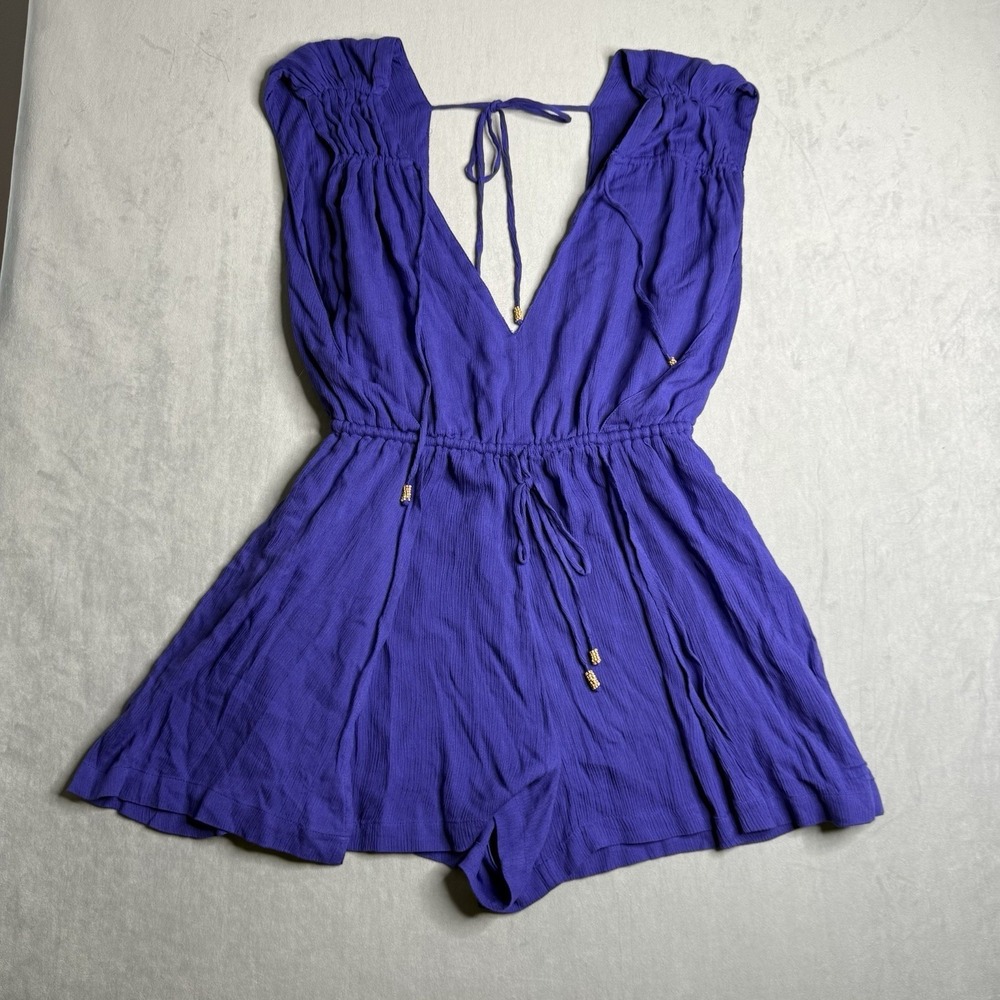 Free People Romper Womens S Indigo Playsuit All the Right Sleeve V Cut Out